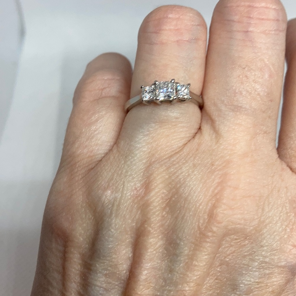 J Francis 3 Princess Cut Swarovski Crystal Platinum Overlay Ring J3